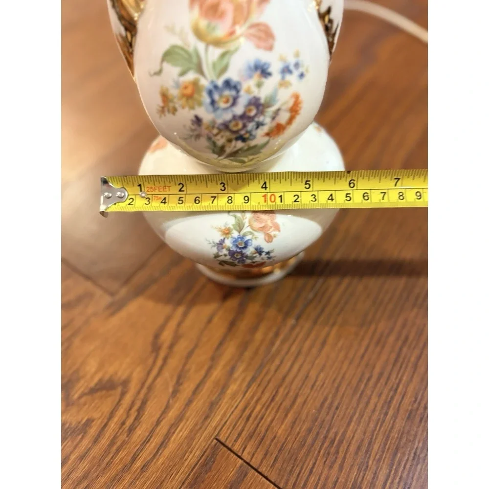 Vintage Urn Style Porcelain Hand Painted Floral Motif With Gold Trim Lamp 20